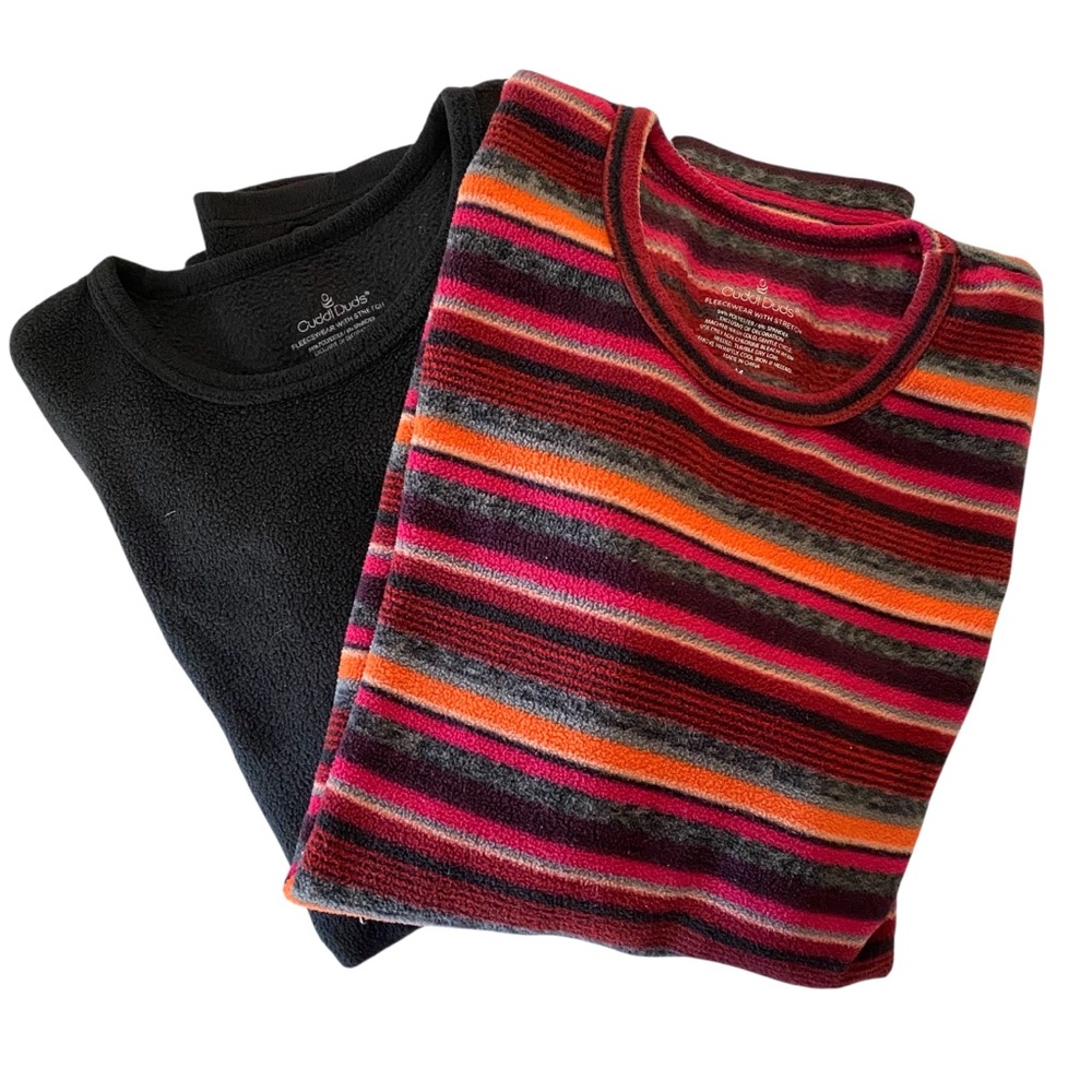 Cuddl Duds Lot of Two Fleecewear Stretch Tops Black & Pink & Orange Striped M - Picture 10 of 10